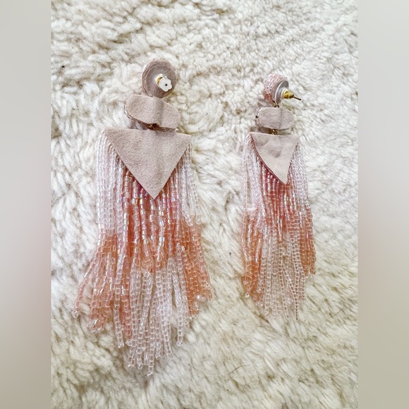 Anthropologie Deepa Gurnani Beaded Pink Fringe Statement Drop Long Earrings - Picture 6 of 7